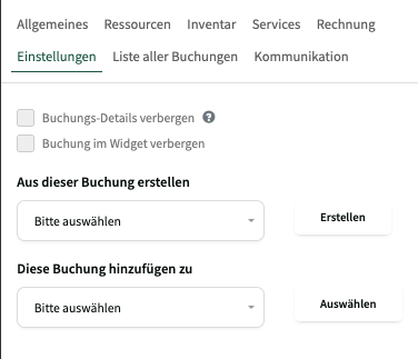 Reiter Einstellungen mit Sichtbarkeits- und Verknüpfungsoptionen