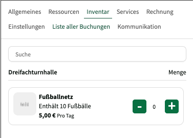Reiter Inventar mit buchbarem Equipment