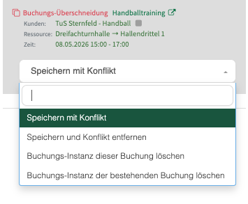 Konfliktlösung bei Buchungs-Überschneidung mit vier Optionen