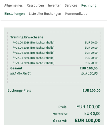 Reiter Rechnung mit Kostenübersicht