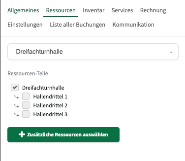 Reiter Ressourcen mit Teilressourcen-Auswahl