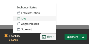 Buchungs-Status Dropdown mit vier Optionen