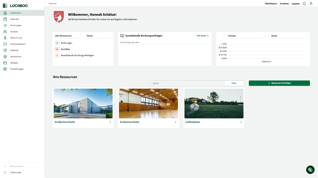 Das Locaboo-Dashboard nach dem Login