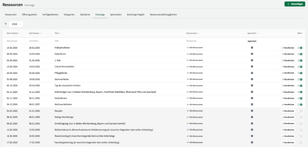 Holidays overview with breaks and public holidays for the federal state