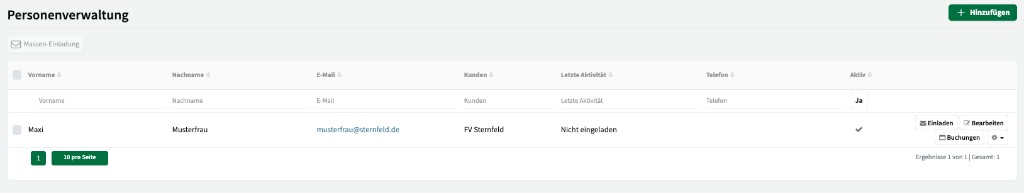 Personen-Übersicht mit Namen und Kontaktdaten