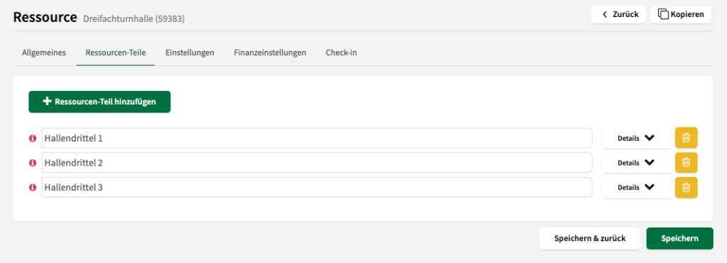 Ressourcen-Teile: Hallendrittel 1, 2 und 3 der Dreifachturnhalle