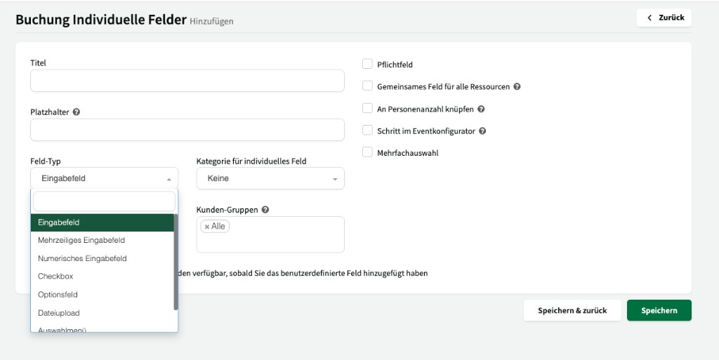 Add custom field with title, placeholder, field type, and options