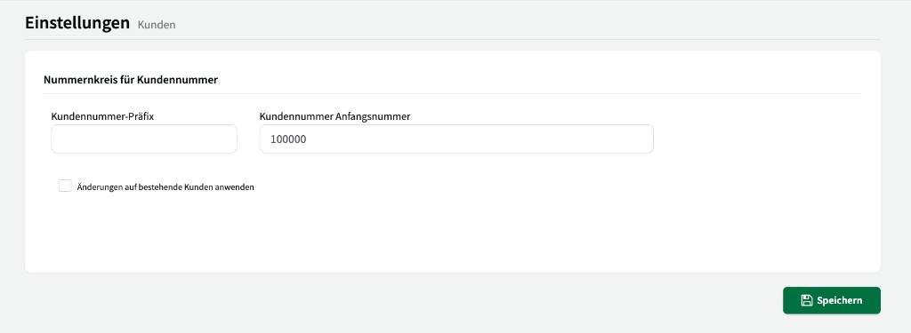 Kundeneinstellungen mit Nummernkreis-Konfiguration