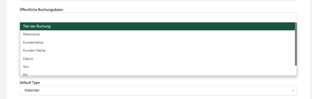 Öffentliche Buchungsdaten – Auswahloptionen