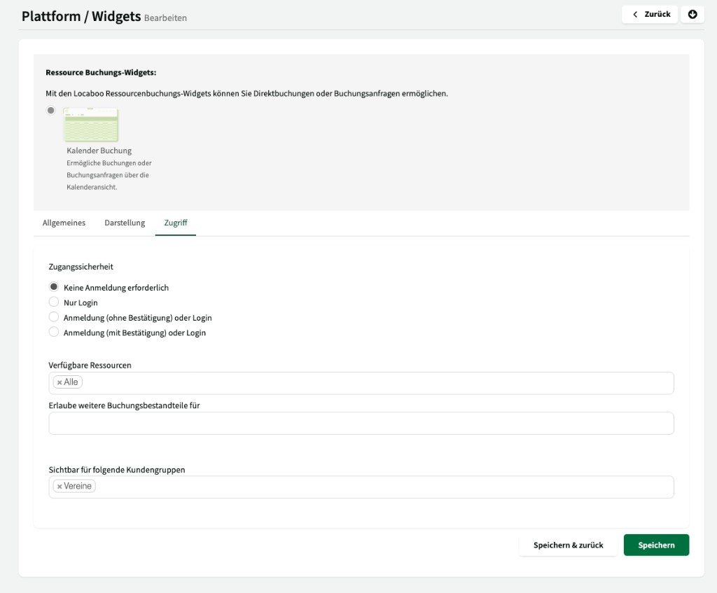 Widget – Reiter Zugriff